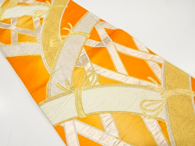 JAPANESE KIMONO / ANTIQUE FUKURO OBI / SILK / WOVEN FENCE PATTERN